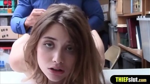 Petite teenie busted while shoplifting pays with pussy