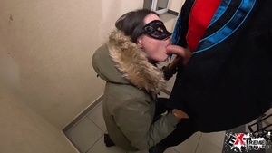 Girlfriend Deepthroat Big Cock in Porch after a Walk - Cum in Mouth