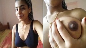 Lover gets the exclusive treat of seeing pretty girl's breasts