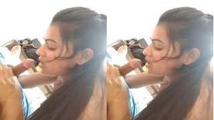 A beautiful woman gives a blowjob and ejaculates on her partner's penis