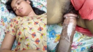 Indian woman gives a blowjob and gets penetrated by a large dick