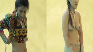 Desi girl strips and teases in a village bhabhi video