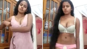 Lankan girl strips down to her lingerie in front of the camera