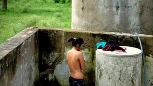 Desi girl takes a shower in the great outdoors