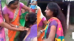 Desi Bhabi's outdoor boob fight turns into a wrestling match
