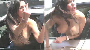 Desi slut shouts from car window, baring it all in public